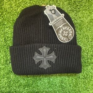 Chrome Hearts Black Ribbed Knit Hat